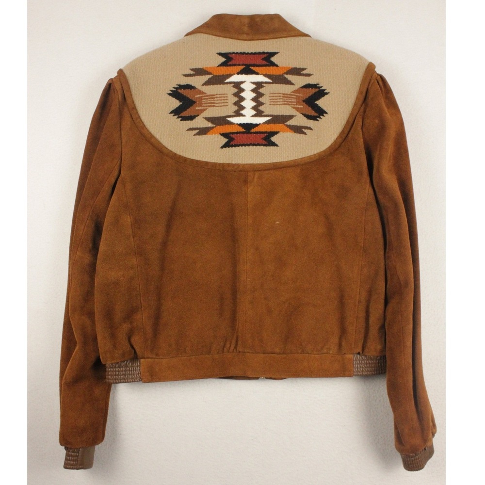Vintage Pioneer Wear XL Suede Leather Cropped Jacket Southwestern Western Woven